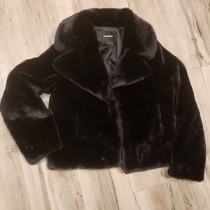 Express Faux Fur Cropped Women's Luxurious Black Teddy Jacket XXS